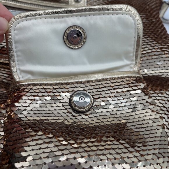 RARE Coach 15383 Poppy Gold Sequin Spotlight Satchel Purse Handbag READ - Picture 3 of 15